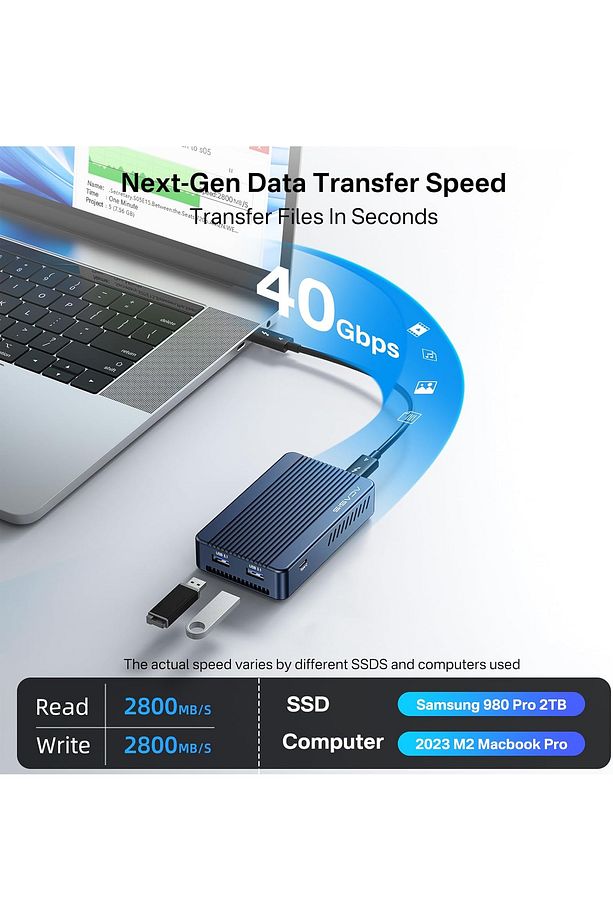 40Gbps M.2 NVMe SSD, Thunderbolt 3/4, 2xDP 1.4, 2xUSB 3.1, Vidasız Montaj, Fanlı Type-C HUB - 2