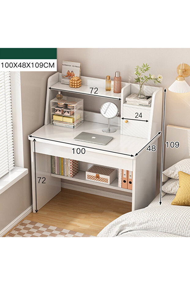 مكتب دراسة وكمبيوتر مع مساحة تخزين، أبيض، 100*48*109 سم - 7