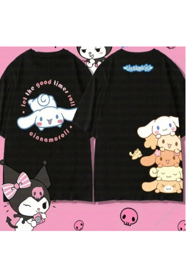 Black Sanrio Cinnamoroll Front/Back Printed Oversize T-Shirt -Mingalondon