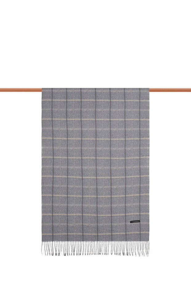 Gray Plaid Pattern Winter Shawl - 2