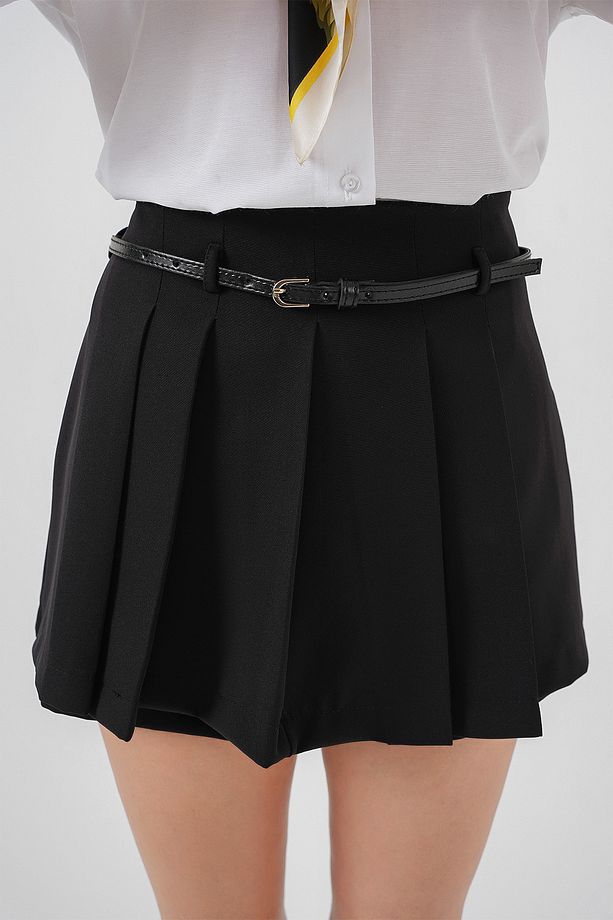 Pileli Mini Şort Etek 5336 - Siyah - 3