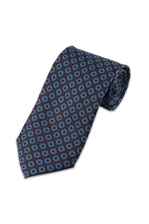 Blue Patterned Silk Tie - 1