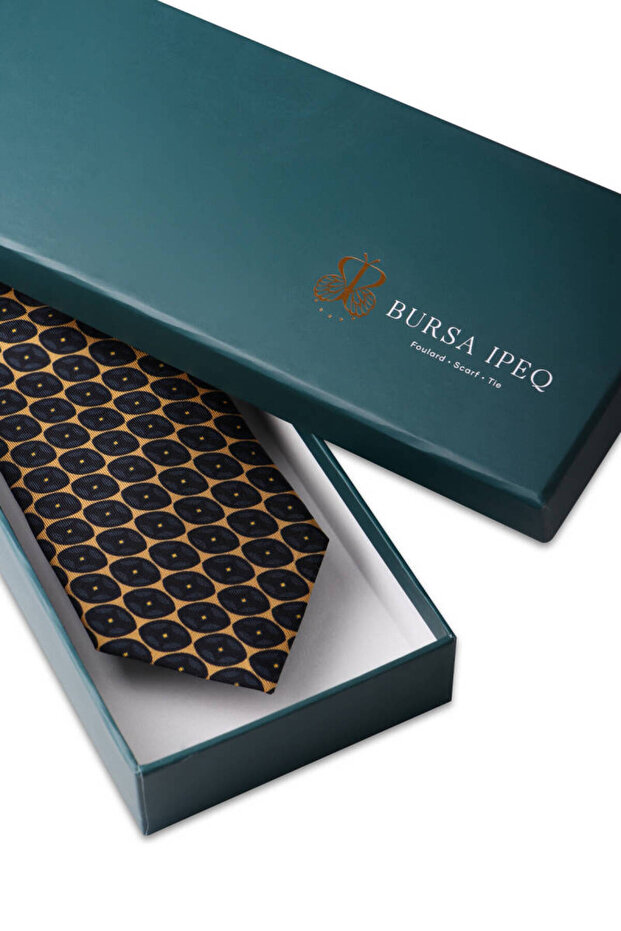 Mustard Patterned Silk Tie - 3