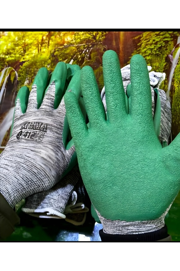 412 Kaliteli Polyester Örme Lateks Eldiven 6'lı (6 Adet) - 2