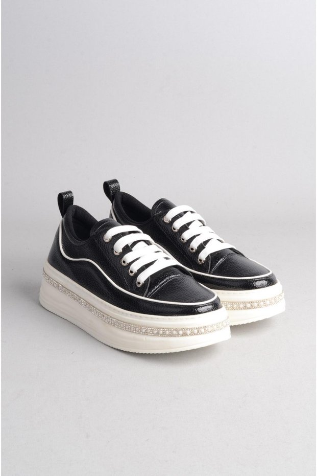 Women's Sports Shoes - Seç 0404 Black Thick Sole
