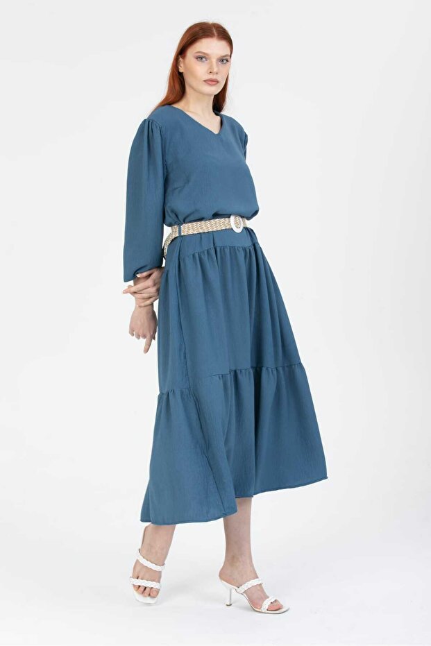 Rochie de in cu mânecă lungă cu curea - 5