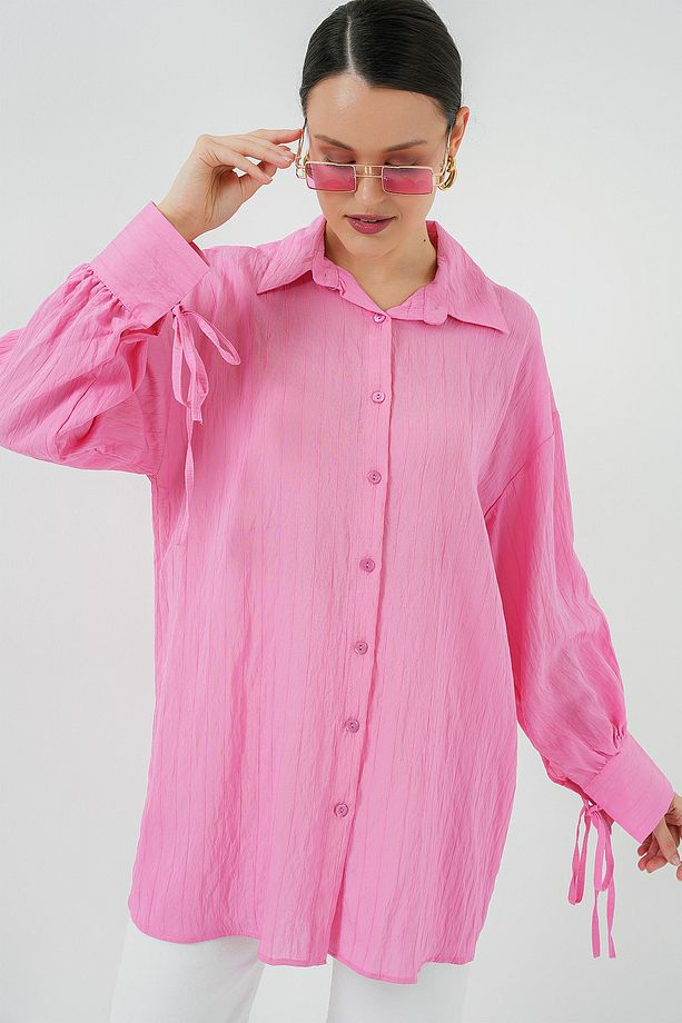 Kadın Oversize Bağcıklı Gömlek 5954 - Pembe - 2