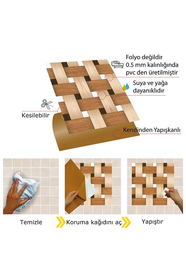 Kendinden Yapışkanlı Ahşap 007 Desenli Pvc Karo 30x30 Cm (33 ADET) 3m2 - 3