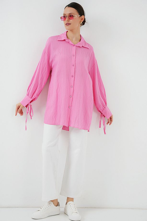 Kadın Oversize Bağcıklı Gömlek 5954 - Pembe - 4