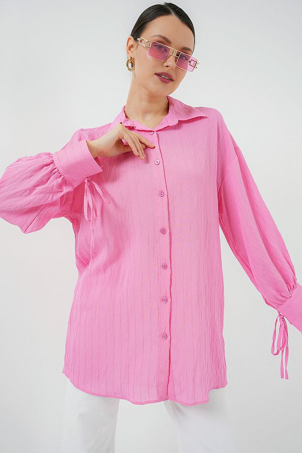 Kadın Oversize Bağcıklı Gömlek 5954 - Pembe - 3