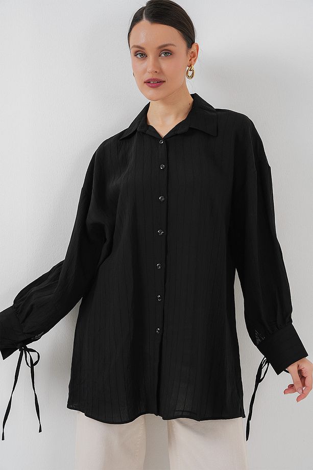 Kadın Oversize Bağcıklı Gömlek 5954 - Siyah - 1
