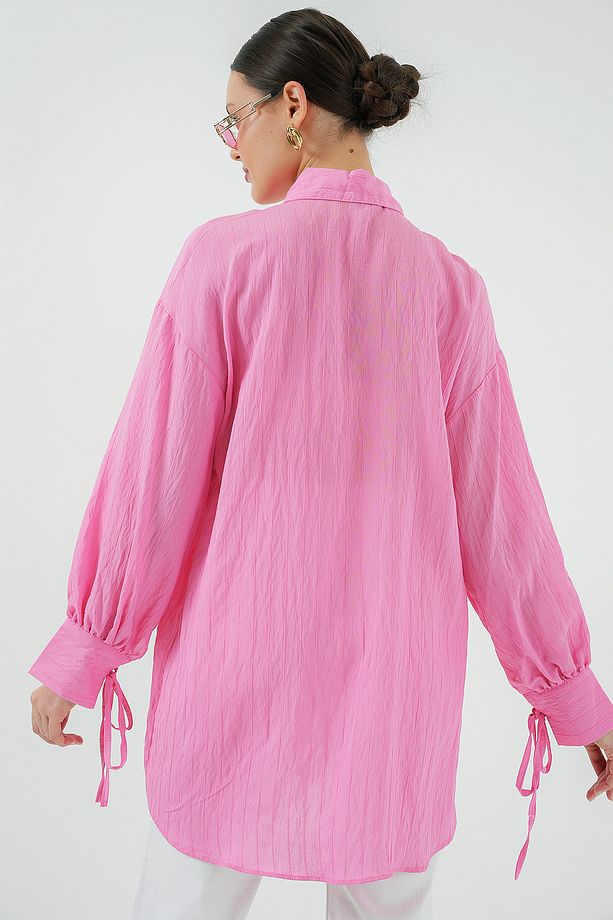 Kadın Oversize Bağcıklı Gömlek 5954 - Pembe - 7