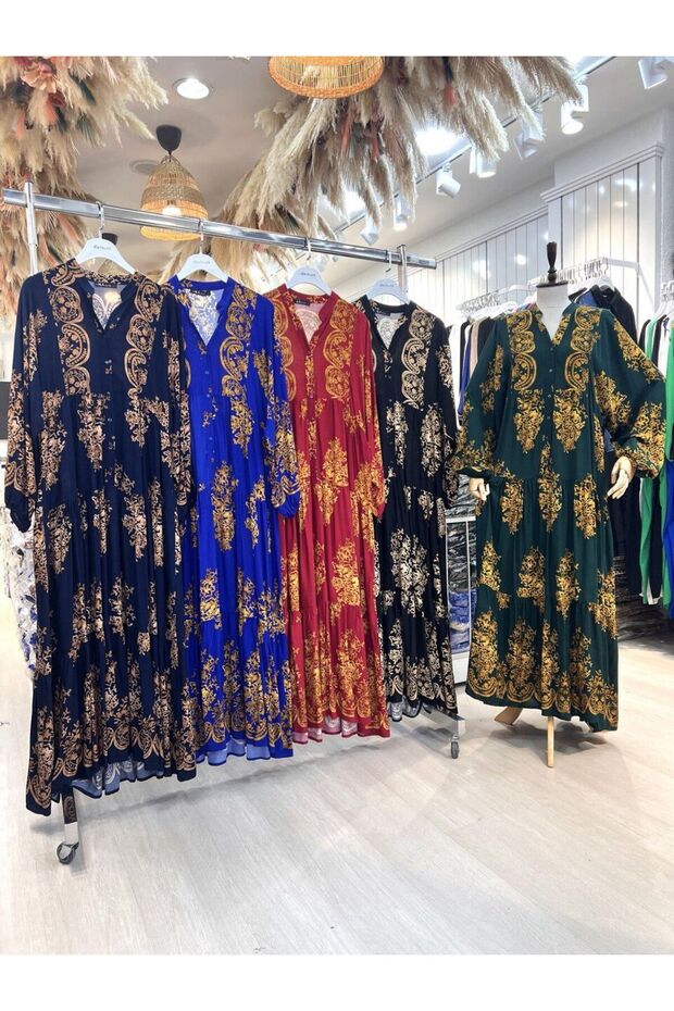 فستان أزرق منقوش - 1