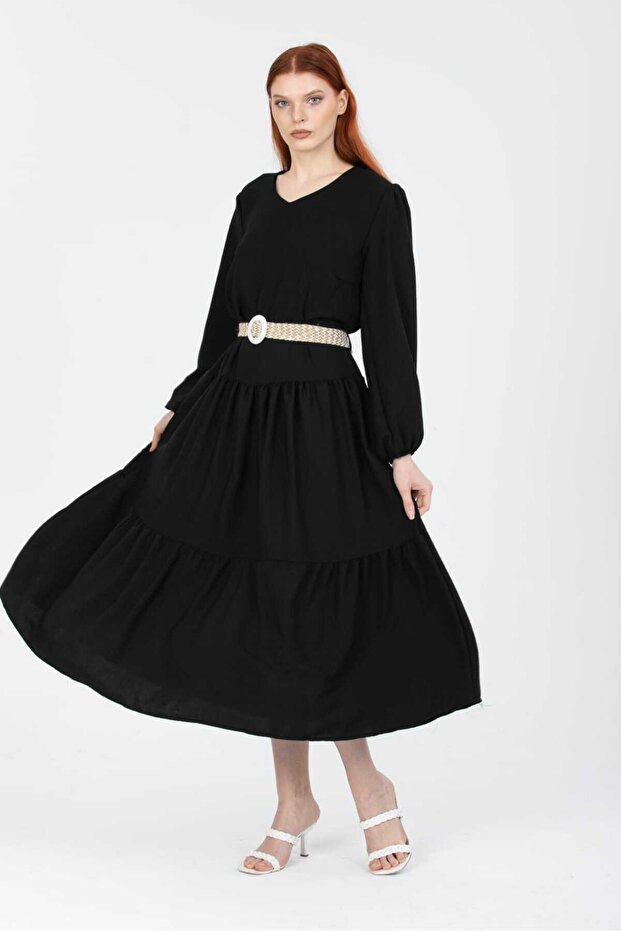 Rochie de in cu mânecă lungă cu curea - 6