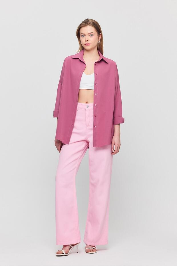 Violet Relaxed Fit Rahat Kesim Basic Gömlek - 6621a - 3