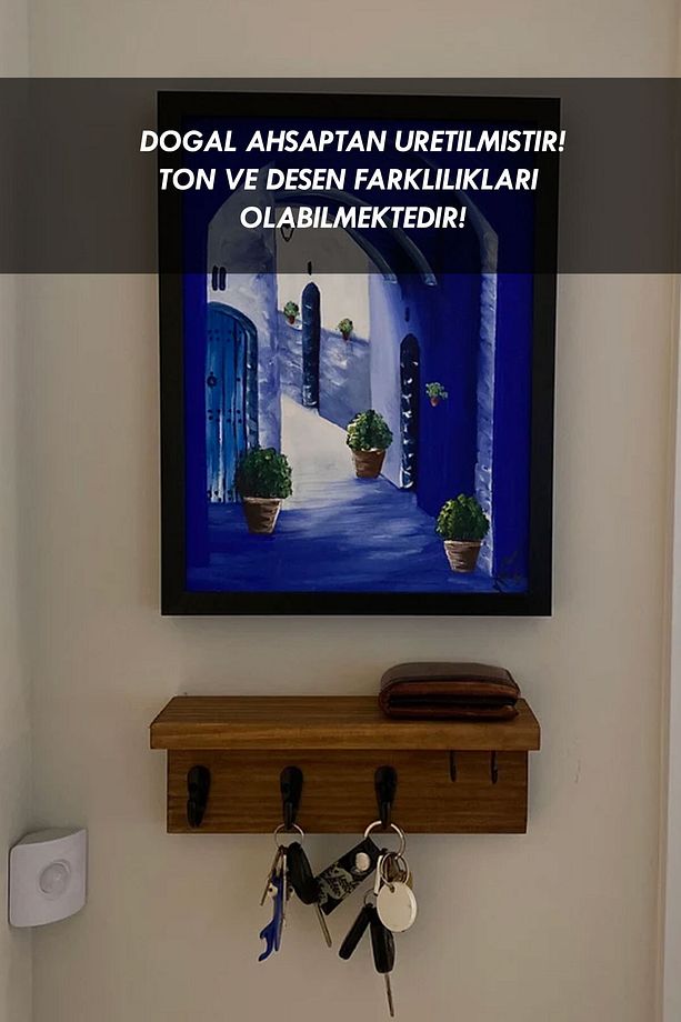 Anahtar Askısı, Ahşap Askılık, Anahtarlıklı Duvar Rafı, Dekoratif Anahtarlık & Raflı Askılık - 4