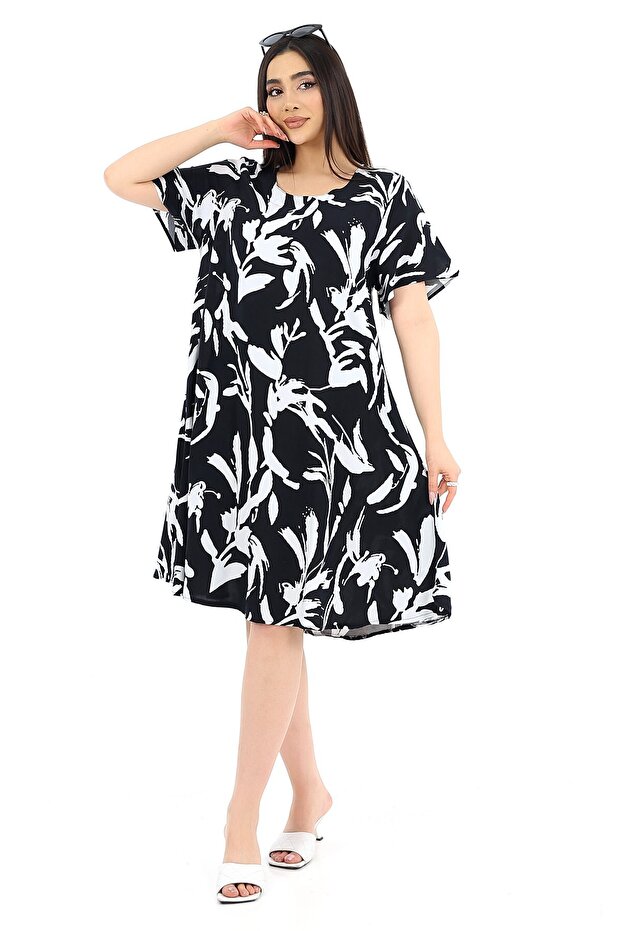 Women's Viscose Half Sleeve Square Neck Dress Black