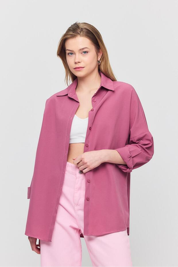 Violet Relaxed Fit Rahat Kesim Basic Gömlek - 6621a - 8