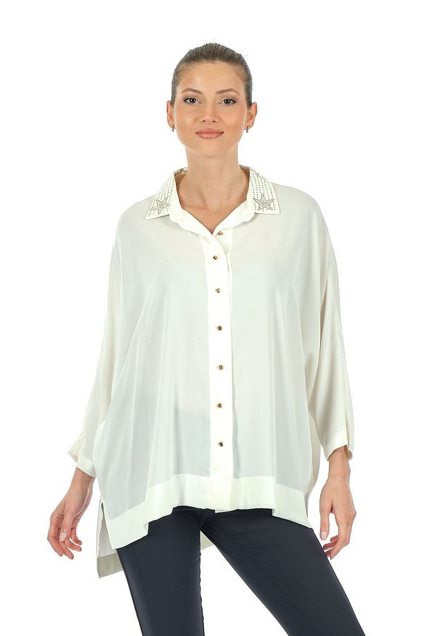 Twomail Oversize Minimalist 3/4 Kol Şifon Gömlek - Günlük Kullanım - 1
