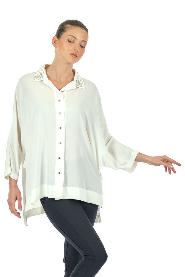Twomail Oversize Minimalist 3/4 Kol Şifon Gömlek - Günlük Kullanım - 3