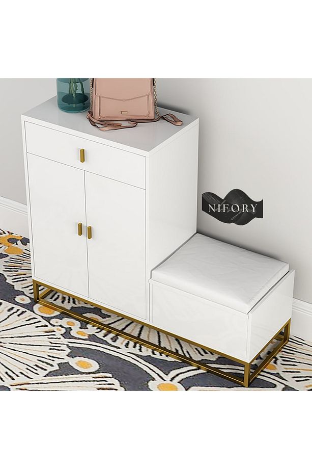 520-0181 Banklı Ayakkabılık MDF Ayakkabılık ve Puf 100x30x90 - 1