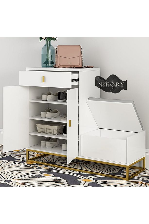 520-0181 Banklı Ayakkabılık MDF Ayakkabılık ve Puf 80x30x90 - 3