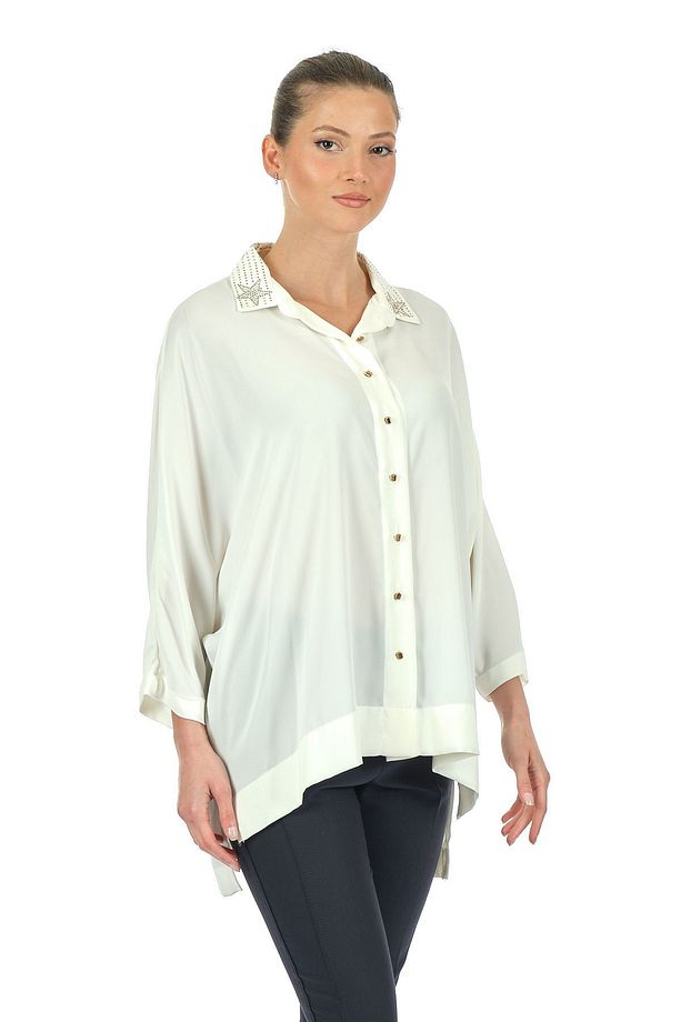 Twomail Oversize Minimalist 3/4 Kol Şifon Gömlek - Günlük Kullanım - 5
