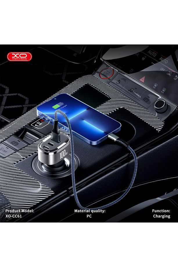 100W Araç Hızlı Şarj Adaptörü CC61,Dijital Ekran|Hızlı Şarj,1x USB-C,1x USB-A,1x Lightning - 3