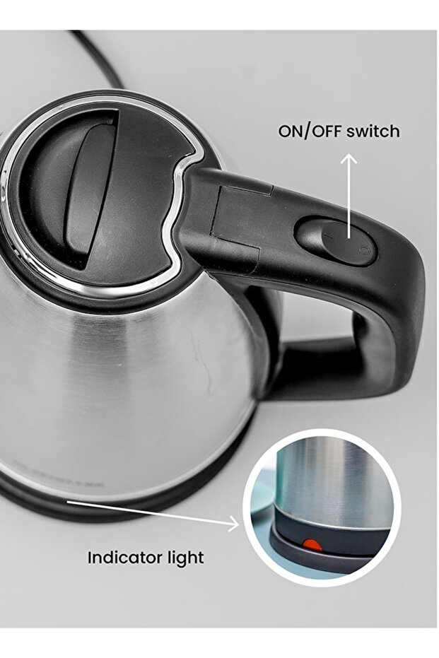 Electric Kettle with Large Capacity, 360-Degree Rotating Base, Safe to Use, 1.8L 1500W Silver/Black - 6