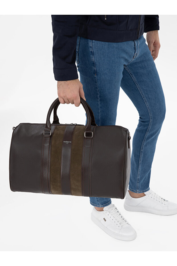 Men's Brown 100% Leather Travel Bag 50305861-Vr029