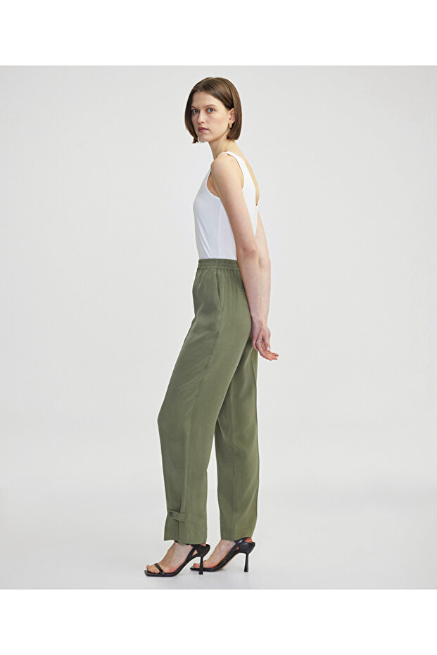 Düğmeli elastik bel pantolon - 2