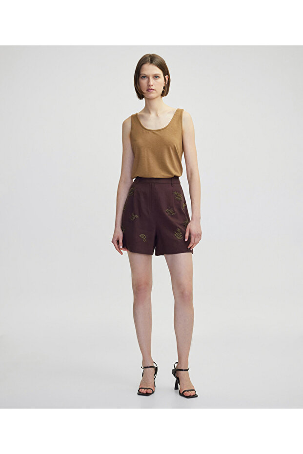 Metal boncuk işlemeli şort - 5