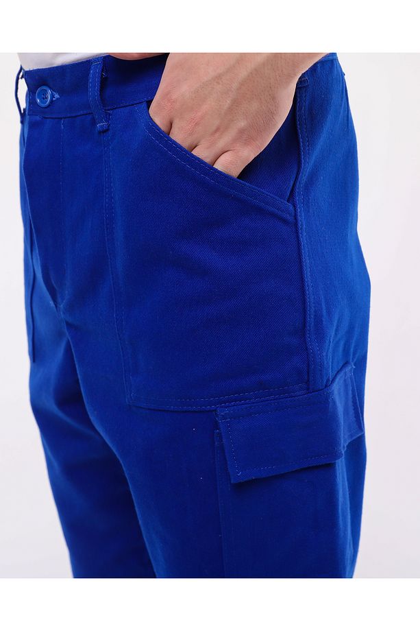 7/7 Gabardin Kışlık Saks Mavi Işçi Pantolonu Kalın Reflektörlü Iş Pantolonu - 4