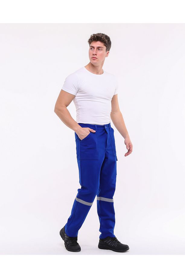 7/7 Gabardin Kışlık Saks Mavi Işçi Pantolonu Kalın Reflektörlü Iş Pantolonu - 2
