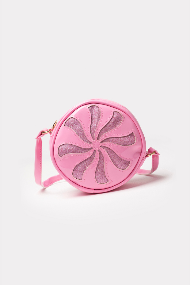 Round Girl's Bag, Glittery Faux Leather Girl's Bag