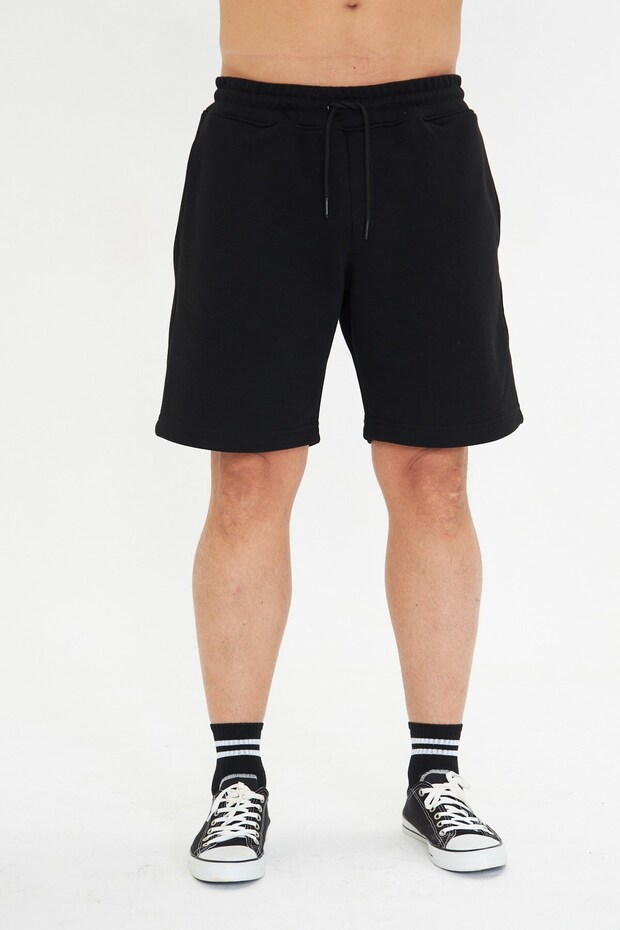 Men's Cotton Knee-Length Shorts Black – Comfortable Fit, Drawstring and Double Pockets,