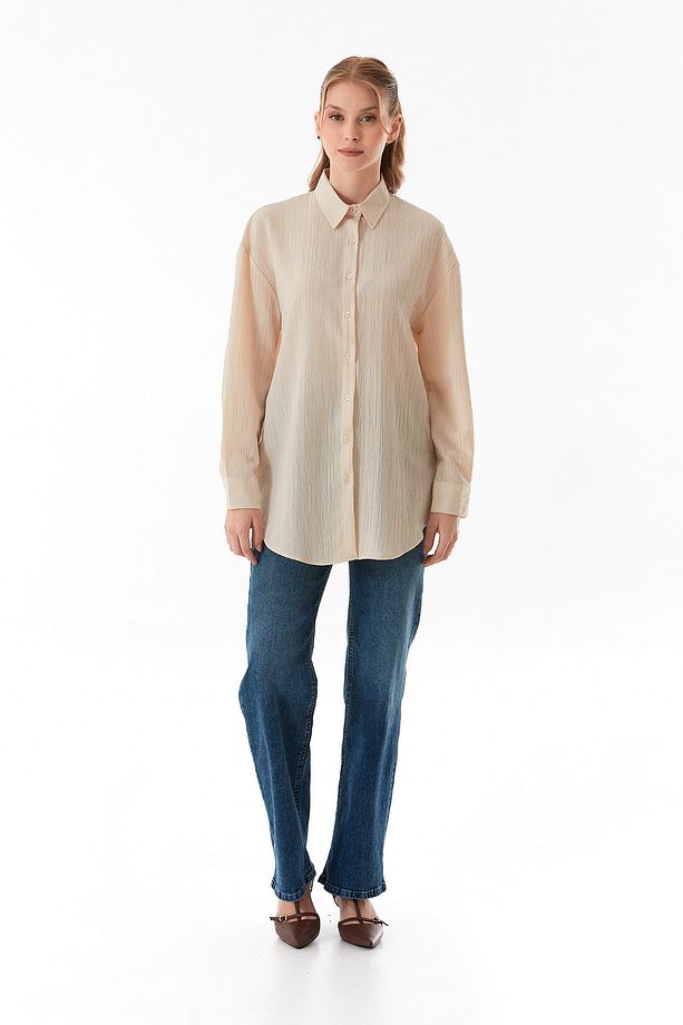 Basic Krep Kumaş Oversize Gömlek - 3