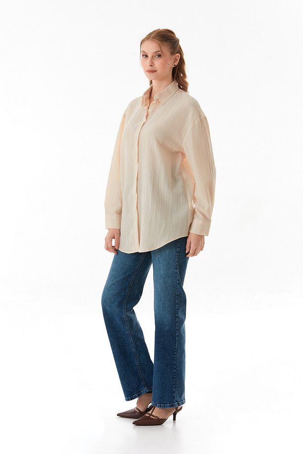 Basic Krep Kumaş Oversize Gömlek - 4