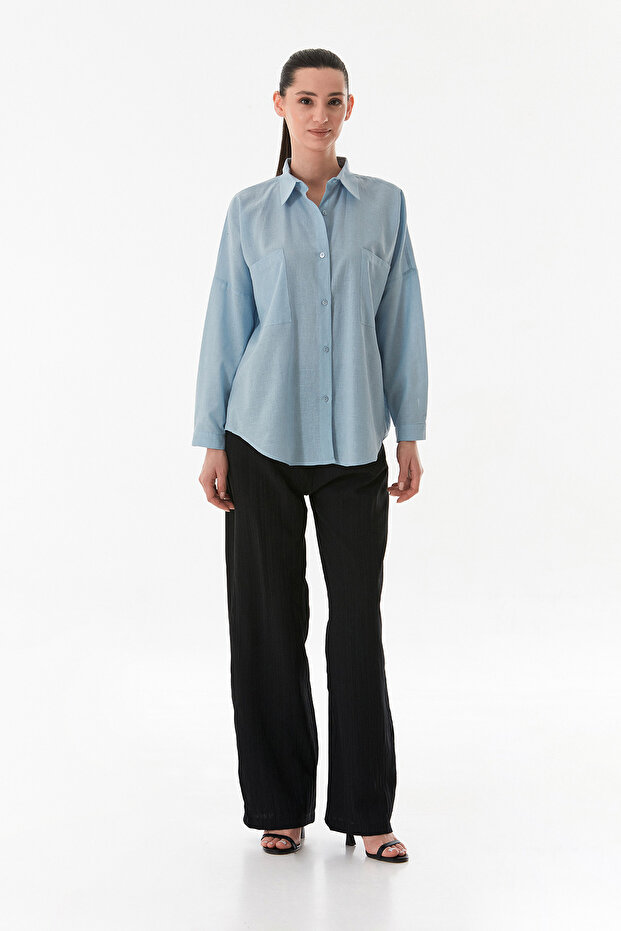 Basic Çift Cepli Oversize Gömlek - 2