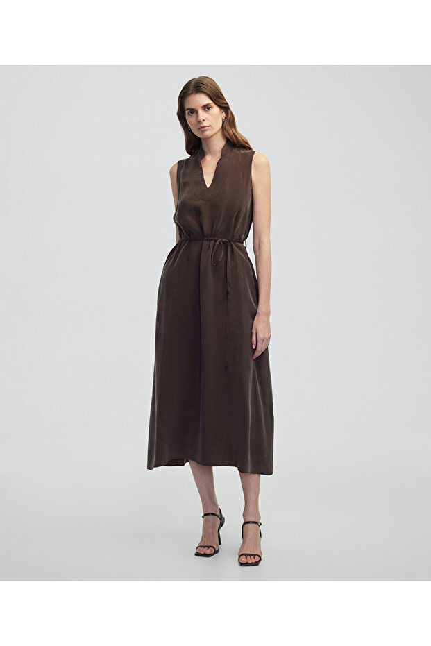 Kuşaklı cupro elbise - 1