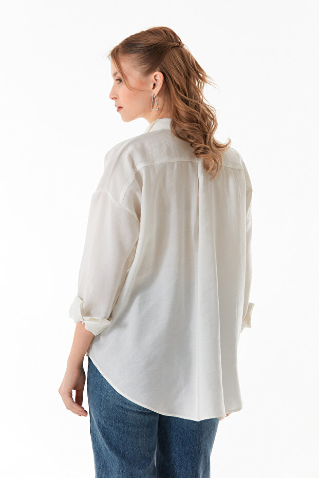 Basic Oversize Arkası Uzun Düğmeli Gömlek - 5