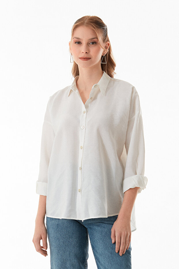 Basic Oversize Arkası Uzun Düğmeli Gömlek - 2