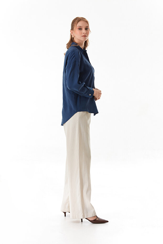 Basic Oversize Arkası Uzun Düğmeli Gömlek - 5