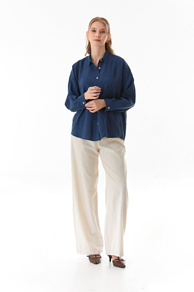 Basic Oversize Arkası Uzun Düğmeli Gömlek - 3