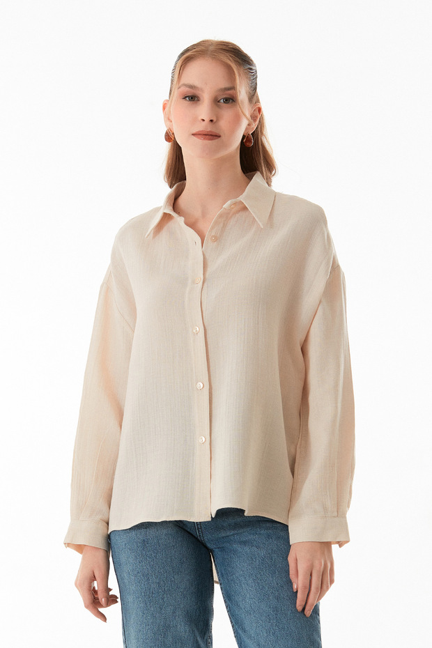 Basic Düğmeli Salaş Gömlek - 1