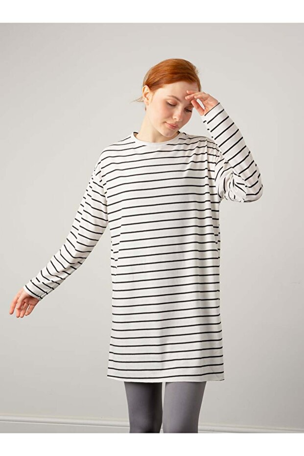 Striped Combed Cotton Tunic - Cream - Por La Cara