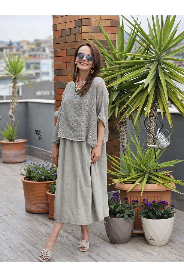 FELİX13453 Üstü File Detaylı İthal Vizon Cotton Elbise - 1