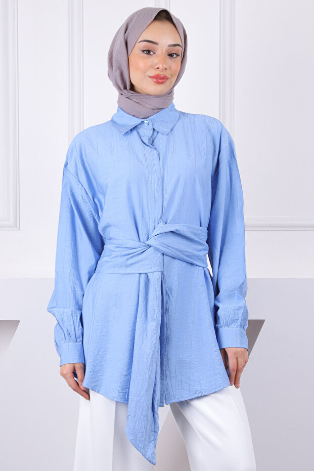 Blue Waist Belted Modal Shirt
