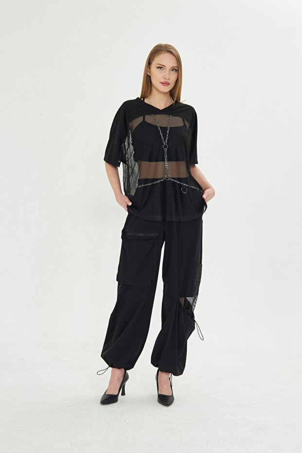 SİYAH FİLE BLUZ - 1