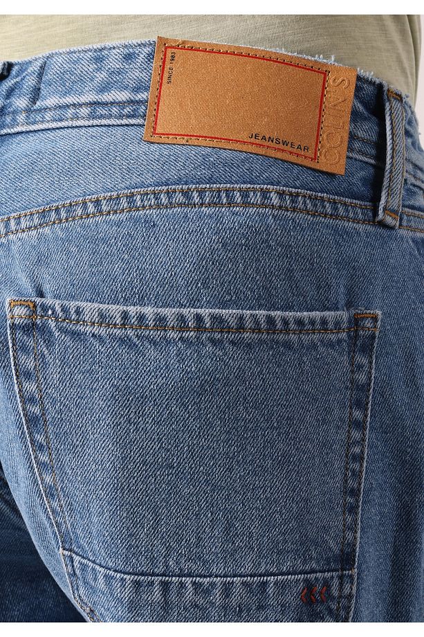Regular Fit Orta Bel Düz Erkek Mavi Jean Şort - 7
